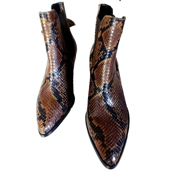Steve Madden Cheyene Mid-Heel Brown Black Snake Leather Ankle Boots - Size 7M - Picture 3 of 8